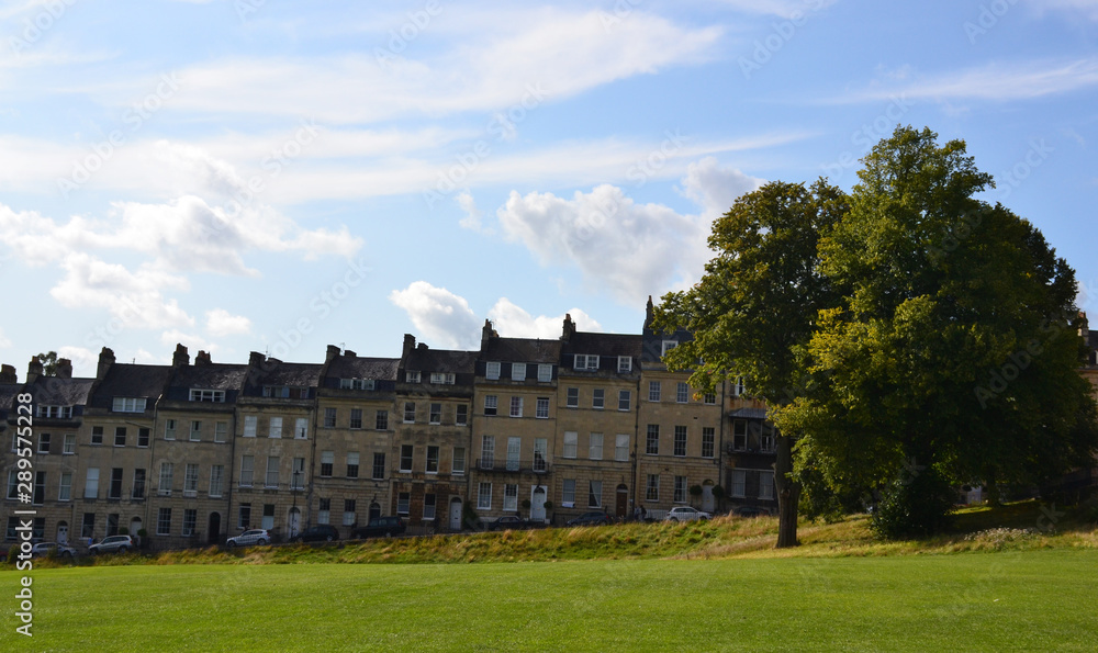 Old English houses near Royal Crescent in Bath, UK
