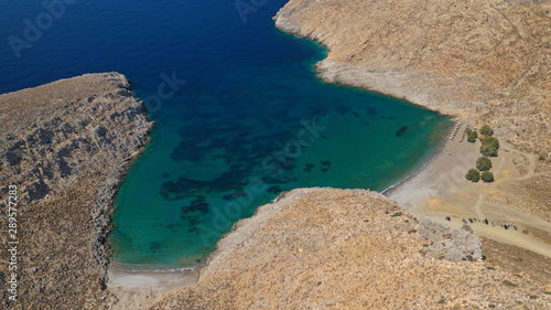 Aerial drone photo of paradise beach of Vatses with emerald clear sea, Astypalaia island, Dodecanese, Greece © aerial-drone
