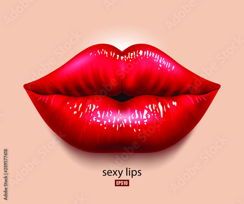 Red, sexy female lips, an air kiss, beautiful lips, beauty, red lipstick, cosmetics. 3D effect. VectorEPS10