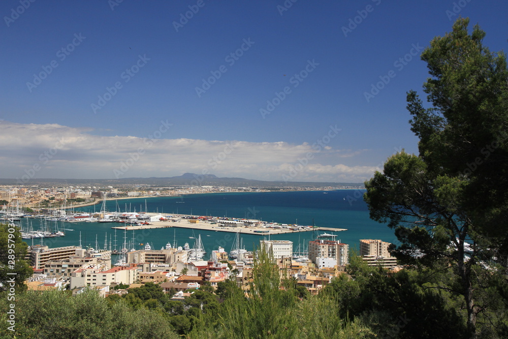 View of Palma Bay, from Bellver Castle, Palma de Mallorca, Mallorca, Spain