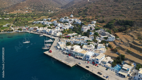Aerial drone photo of iconic port and picturesque village of Katapola in island of Amorgos, Cyclades, Greece © aerial-drone