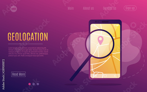Geolocation optimization search for best routes in maps app for business delivery service with modern flat style. Vector illustration