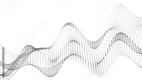 Abstract futuristic wave background. Network connection dots and lines. Digital background. 3d rendering.
