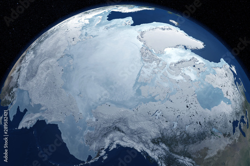 Fototapeta Naklejka Na Ścianę i Meble -  North Pole from space.Elements of this image were furnished by NASA