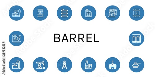 Set of barrel icons such as Petroleum, Oil barrel, Barrel, Oil, Fuel, Storage tank, Oil pump, Pumpjack, Beer, platform, Tank, Gas station ,
