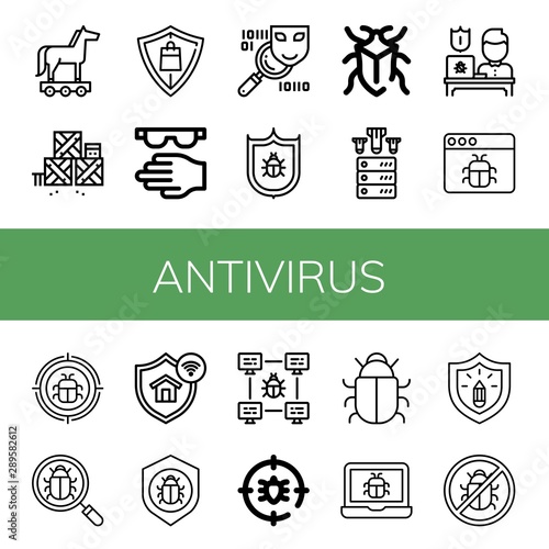 Set of antivirus icons such as Trojan horse, Defense, Protection, Protective, Spyware, Antivirus, Bug, Ddos, Malware, Anti bug , antivirus