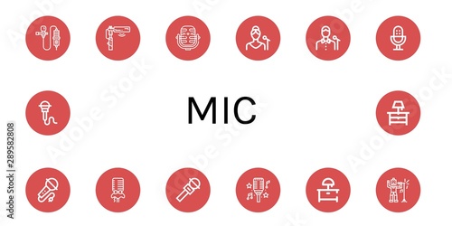 Set of mic icons such as Lavalier, Microphone, Singer, Karaoke, Night stand , mic