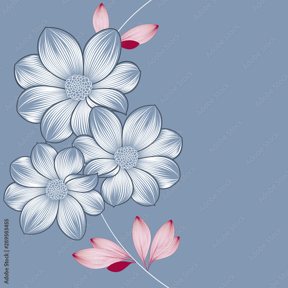 Abstract gentle floral  pattern with dahlia flowers and bright leaves. Vector element for the design of wallpaper for walls, packaging.
