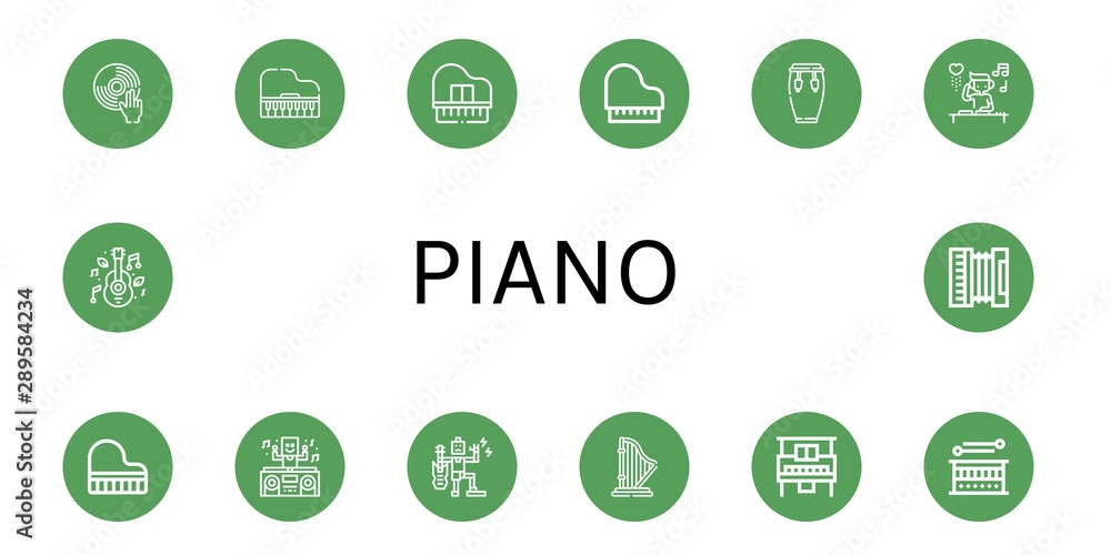Set of piano icons such as DJ, Piano, Conga, Grand piano, Music, Harp, Drum, Accordion , Set of piano icons such as DJ, Piano, Conga, Grand piano, Music, Harp, Drum, Accordion ,