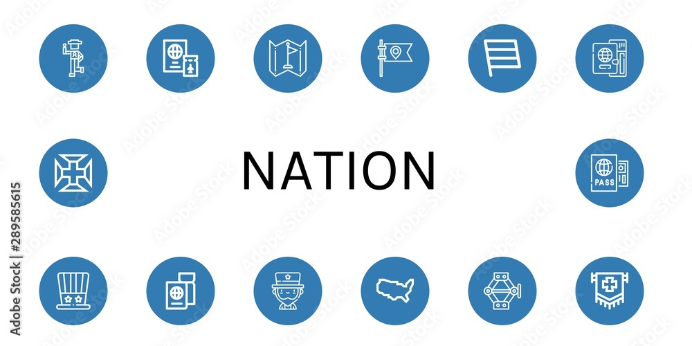 Set of nation icons such as Country, Passport, Flag, Independence day, Uncle sam, United states of america, Jack, Portugal cross , nation Set of nation icons such as Country, Passport, Flag, Independence day, Uncle sam, United states of america, Jack, Portugal cross , nation