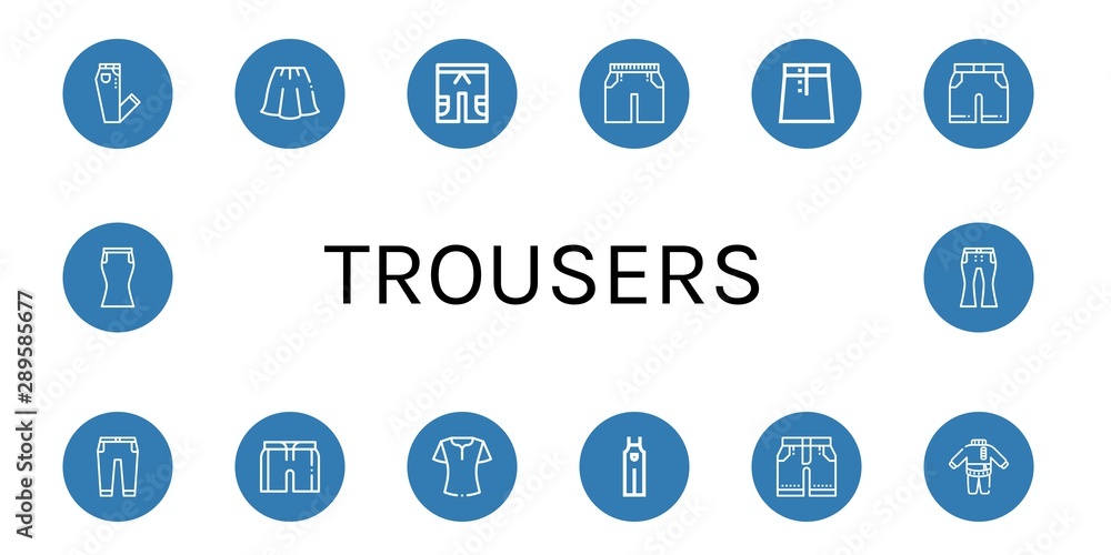 Set of trousers icons such as Jeans, Skirt, Short, Shorts, Trousers, Blouse, Overall, Clothes , trousers Set of trousers icons such as Jeans, Skirt, Short, Shorts, Trousers, Blouse, Overall, Clothes , trousers