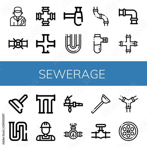 Set of sewerage icons such as Plumber, Pipe, Siphon, Pipes, Plunger, Piping, Drainage , sewerage