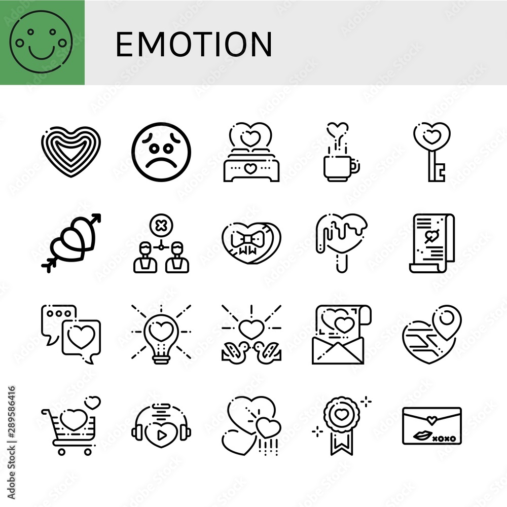 Set of emotion icons such as Smile, Love, Sad, Hearts, Disagreement, Love letter , emotion