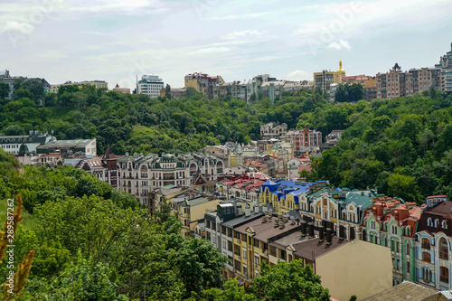 Kiev city. Old town, Vozdvizhenska and Honcharna street. Capital of Ukraine, Kyiv. photo