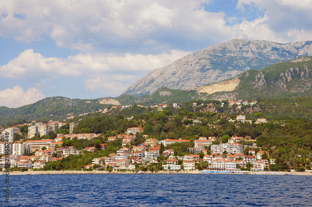 Beautiful Mediterranean landscape. Montenegro, Adriatic Sea. View of coastal town of Herceg Novi located at the foot of Mount Orjen