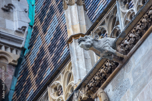 Elements of Gothic architecture. Grotesque, chimera and gargoyle sculptures on the facade of an ancient medieval cathedral. St. Stephen's Cathedral. Vienna. Austria photo