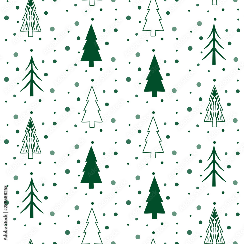 Vector pattern seamless of different  christmas tree, Christmas and New year, on white background