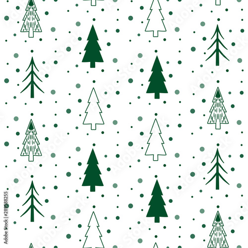 Vector pattern seamless of different  christmas tree, Christmas and New year, on white background