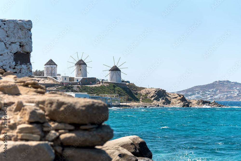 Chora village ( Windmills ) - Mykonos Cyclades island - Aegean sea - Greece.