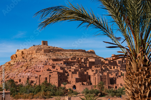 The fortified town of Ait ben Haddou near Ouarzazate on the edge of the sahara desert in Morocco. Atlas mountains. Used in many films such as Lawrence of Arabia, Gladiator