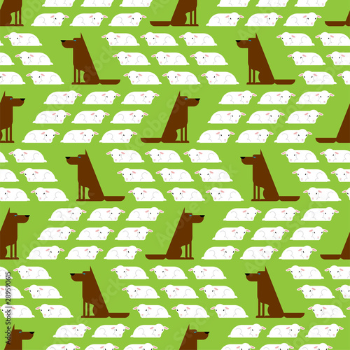 Dog guards flock of sheep pattern seamless. Dogs and lambs background