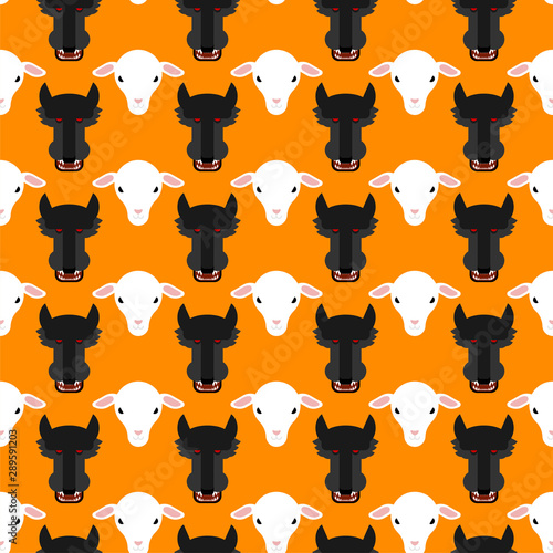 Wolf and sheep pattern seamless. vector background