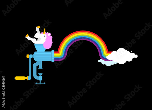 Unicorn in meat grinder rainbow minced meat