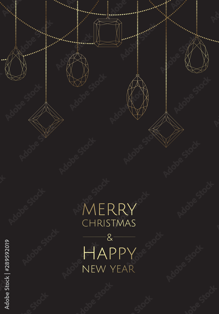Merry Christmas and Happy New Year. Vector modern template card. Abstract christmas balls.