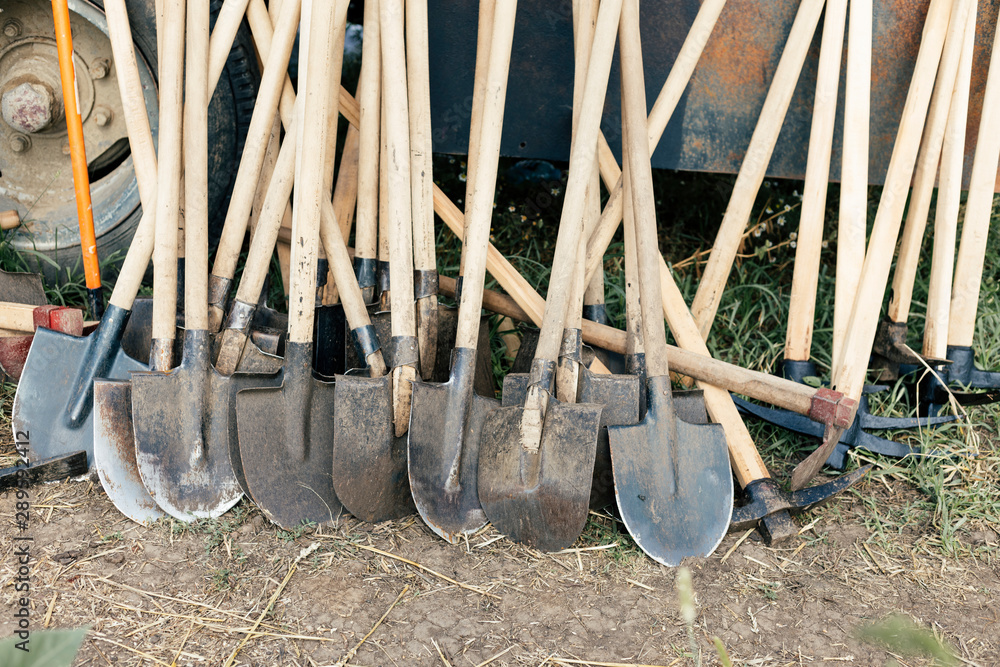 Many gardening shovel tools ready to work Many gardening shovel tools ready to work