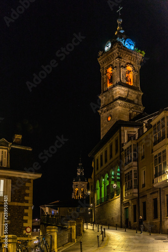 Night view of the tower bell of Church of San Vicente Martir in Vitoria Gasteiz, Alava, Basque Country, Spain © Francesco Bonino