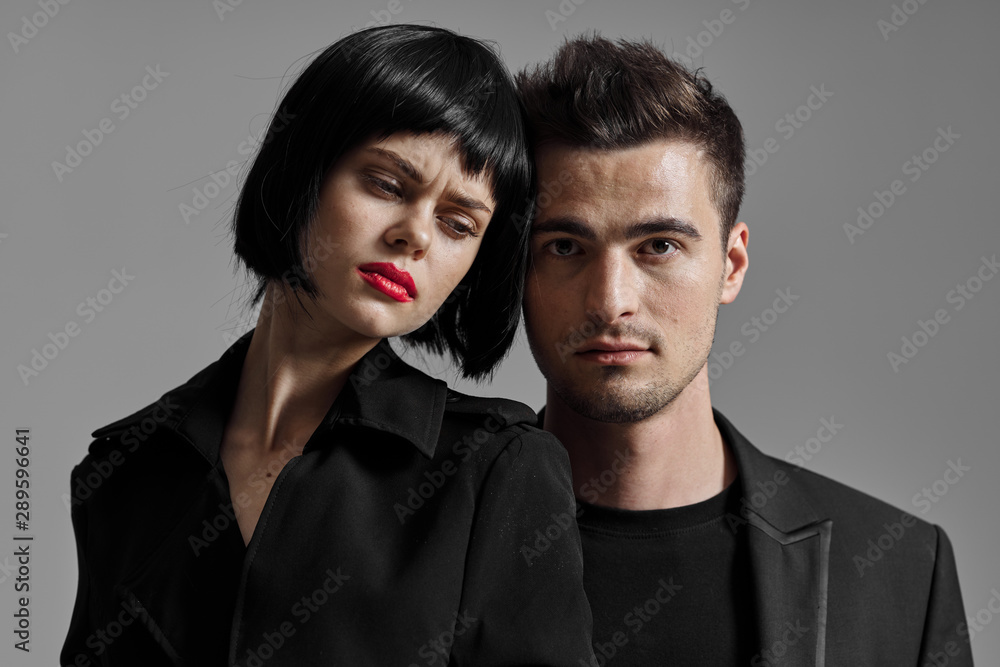 portrait of young man and woman portrait of young man and woman