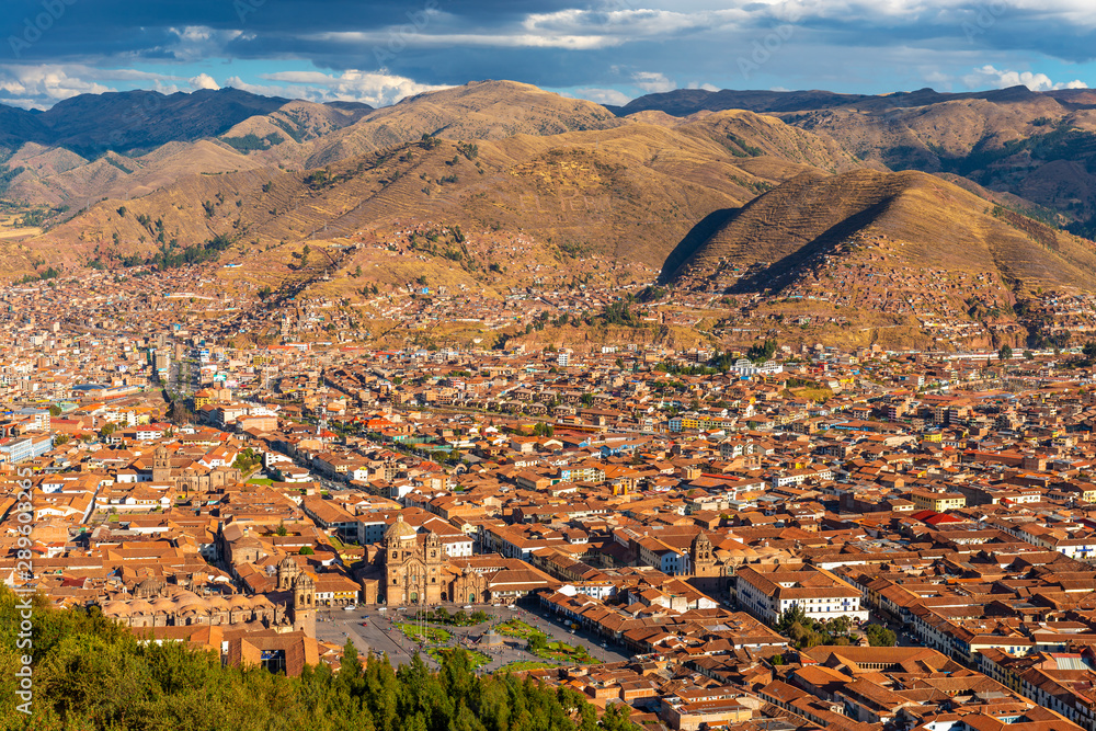 Cusco cityscape at sunset, Peru, South America.