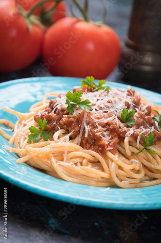 Spaghetti bolognese pasta with beef ragu
