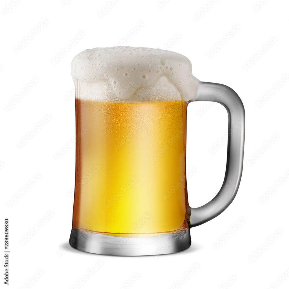 Glass of Light Beer with bubble froth on top isolate white background Glass of Light Beer with bubble froth on top isolate white background