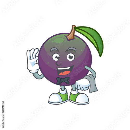 Waiter star apple fruit shape character mascot.