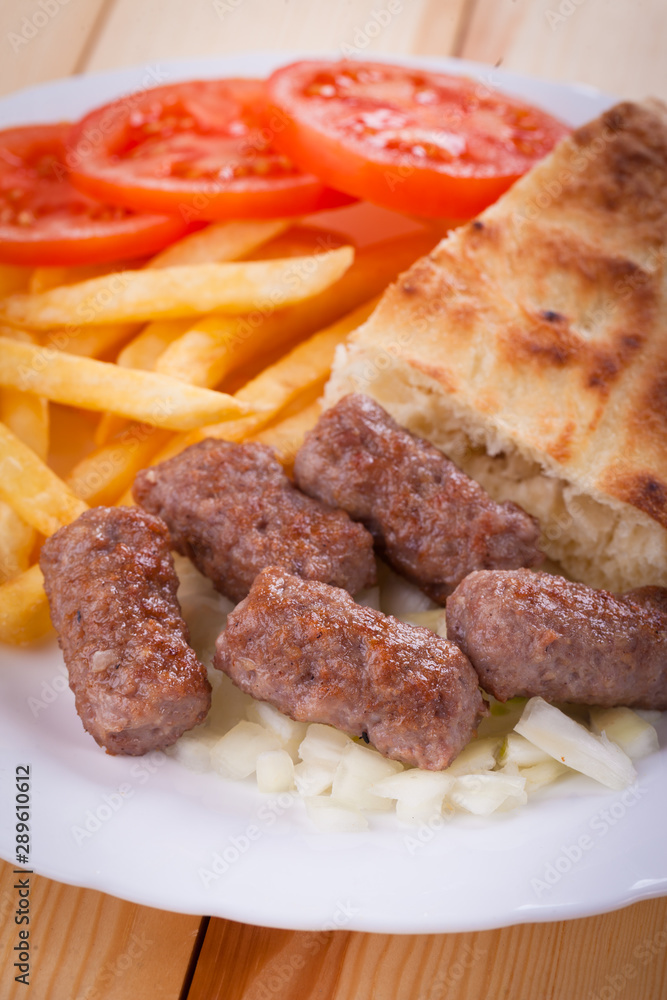 Bosnian cevapcici, minced meat kebab