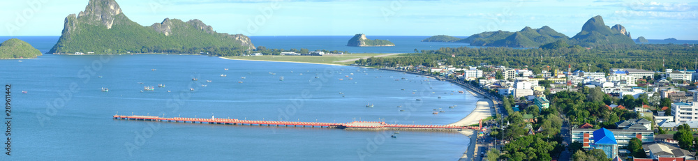 Panorama of the beach and Gulf of prachuap khiri Khan province of Thailand