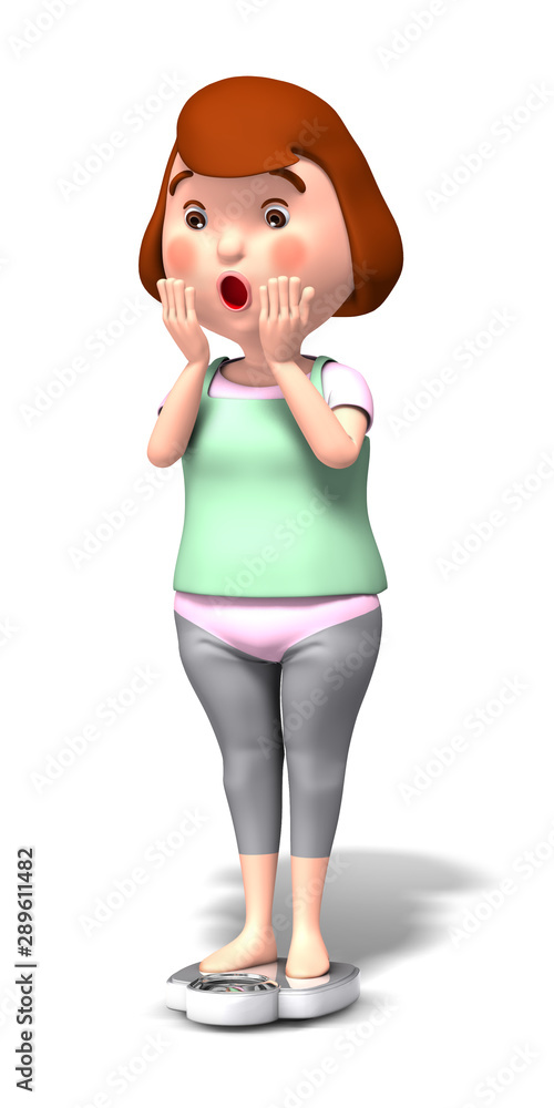 Woman surprised by weight scale 2 Woman surprised by weight scale 2