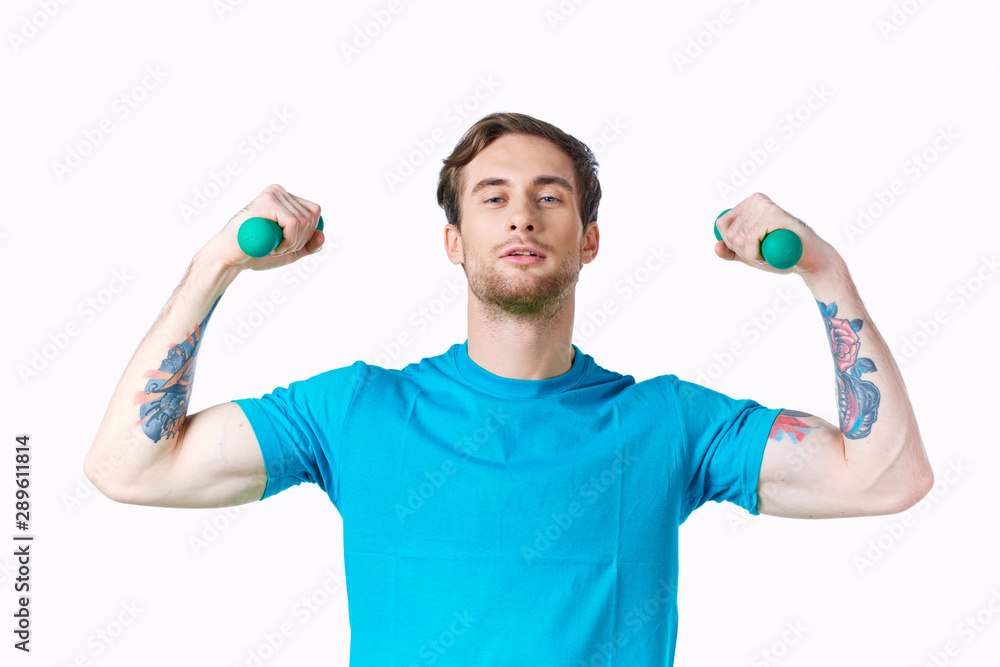 man with dumbbells isolated on white man with dumbbells isolated on white