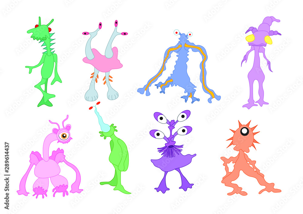 Obraz premium monster character design on white background illustration vector Cute monsters in many colors toy kids