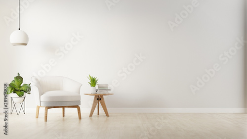 The interior has a armchair on empty white wall background,3D rendering