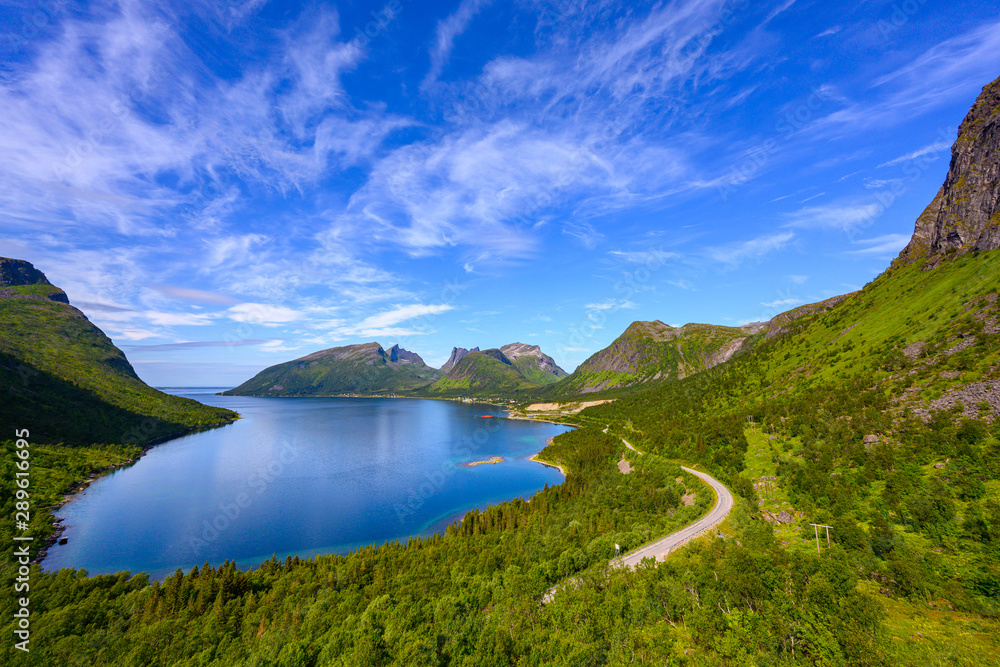 Bergsbotn utsiktsplattform Is a viewpoint that overlooks the beautiful bay and mountains Located in northern Norway