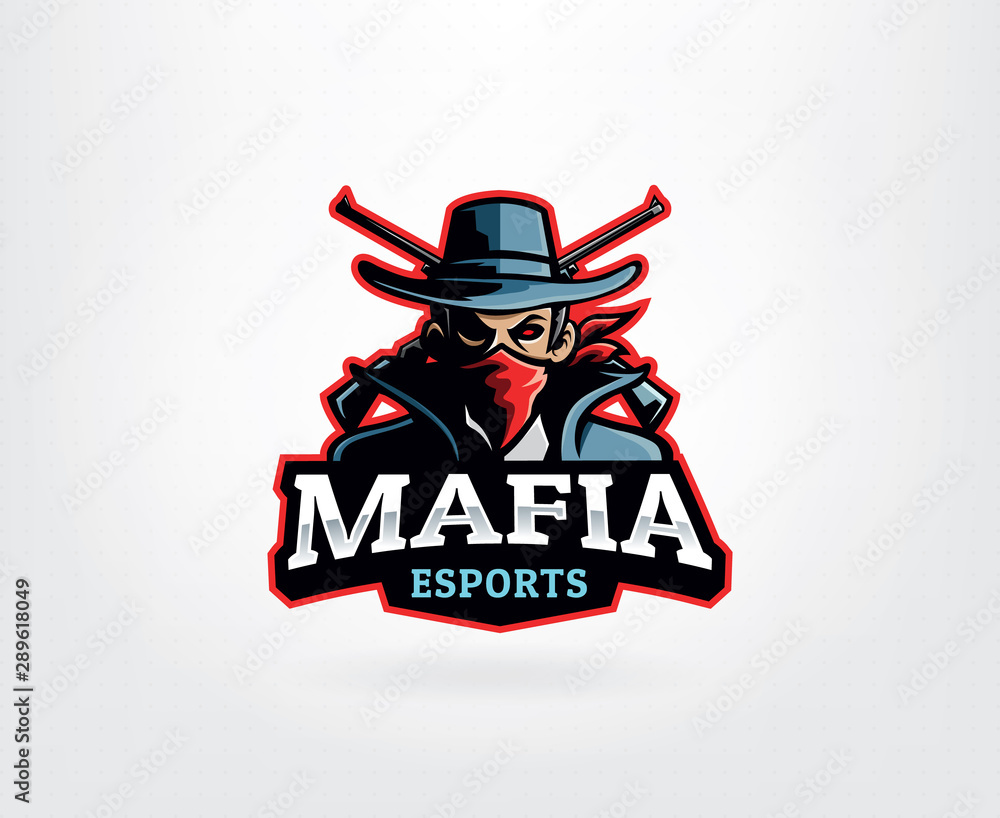 Gangster mascot logo with man in bandana and crossed gun. Man with fedora  hats and suits vector. Mafia E Sport Logo Mascot, Mafia, Gangster, Crime.  Vector illustration Stock Vector | Adobe Stock