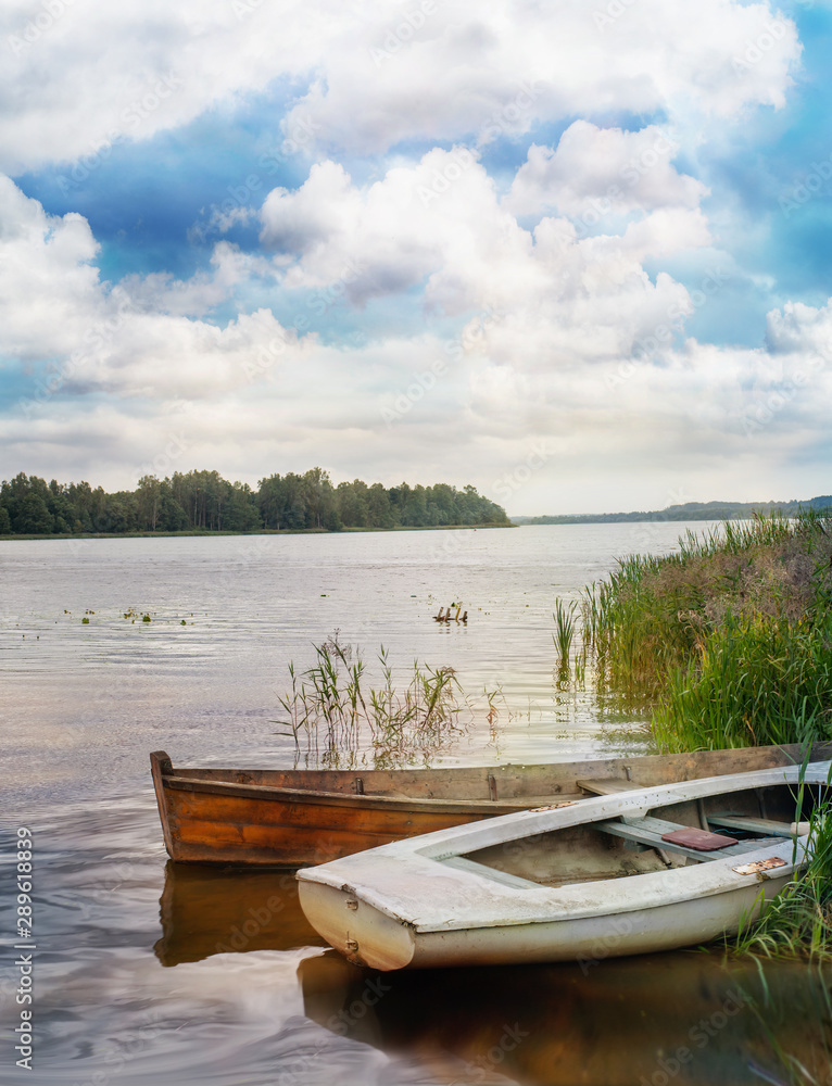 Two boats on the coast of Kaunas Reservoir Two boats on the coast of Kaunas Reservoir