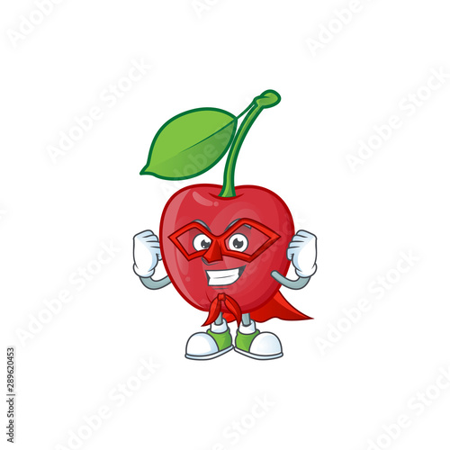 Super hero cartoon bing cherries on white background