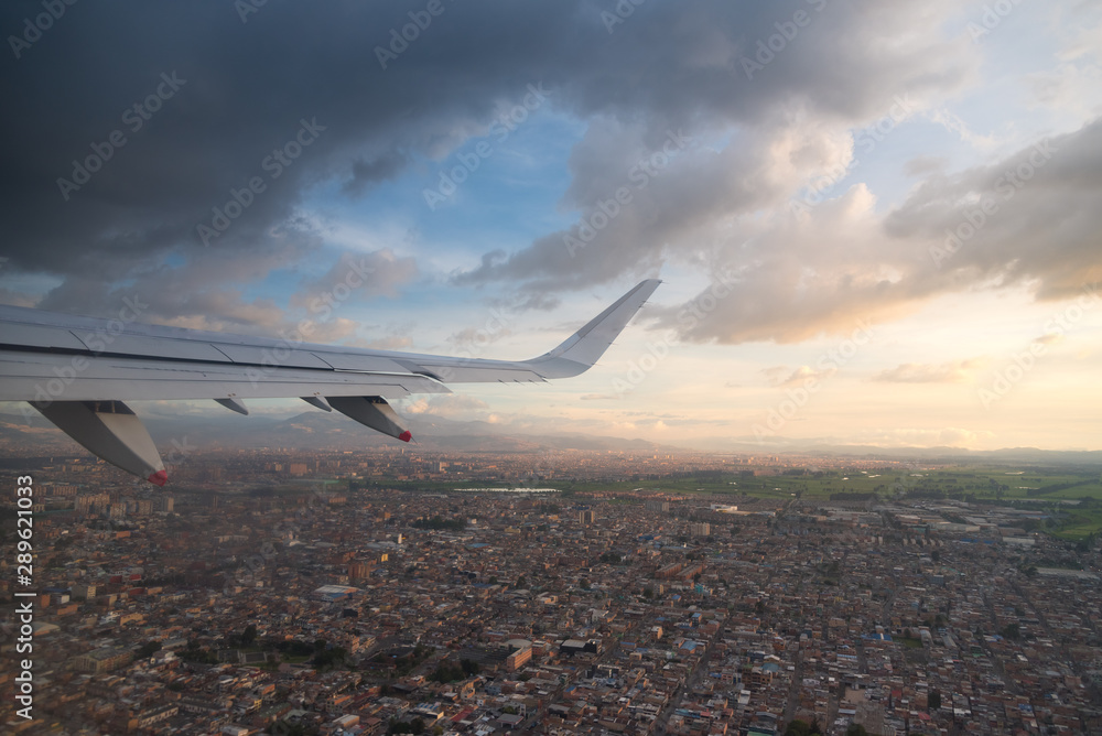 Fototapeta premium Aerial view of the City of Bogota from the window of a plane when taking off. Colombia.