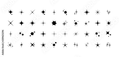 Vector set of different black sparkles icons. Collection of star sparkles symbol. Design on white background. photo