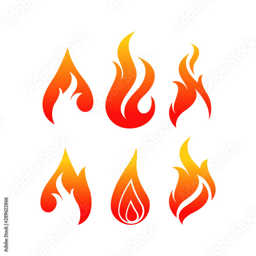 set fire flames vector icons illustrations in white background