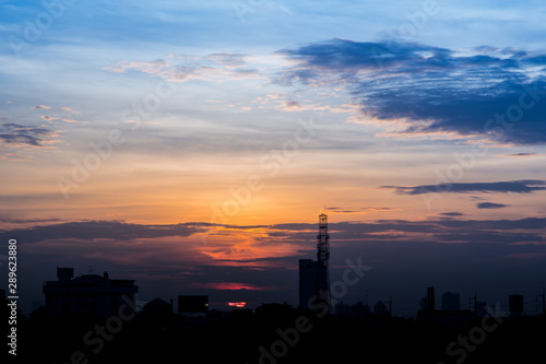 climate sunset sky with fluffy clouds and beautiful heavy weather landscape for use as background images © kaewphoto