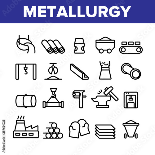 Metallurgy Collection Elements Vector Icons Set Thin Line. Steel And Metal Tube Metallurgy Production Concept Linear Pictograms. Metallurgical Industry Monochrome Contour Illustrations